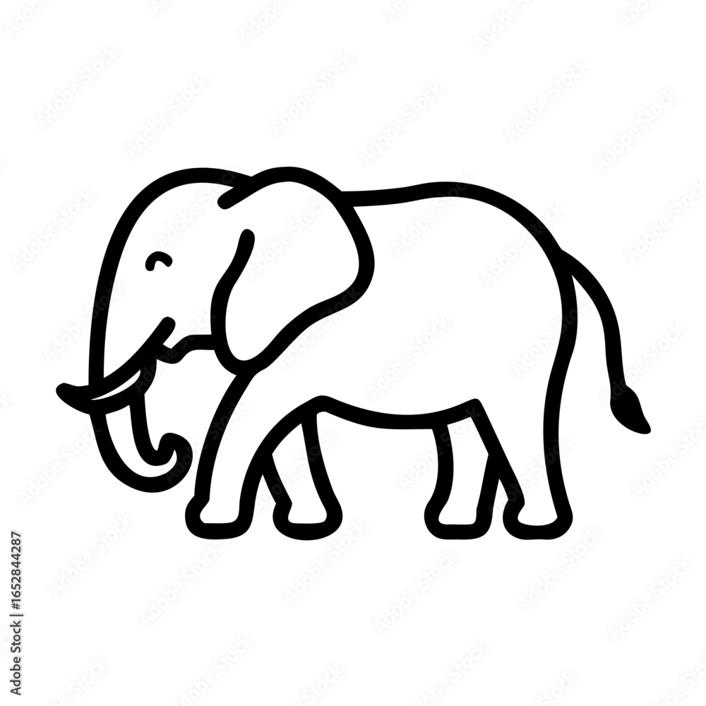 Poster simple outline drawing of a walking pachyderm with large ears and a small tail isolated on white bac