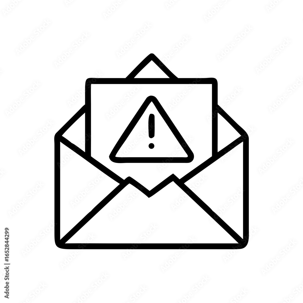 Poster open envelope containing a warning sign on a sheet of paper in a simple line drawing style