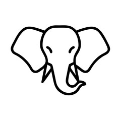 Simple graphic of an african animal head with large ears and a trunk in black and white outline style