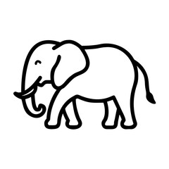 Simple outline drawing of a walking pachyderm with large ears and a small tail isolated on white background