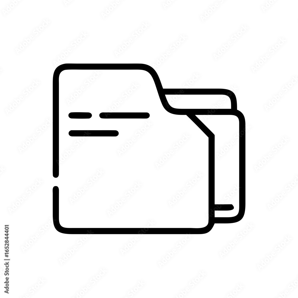 Poster outline drawing of a file folder with documents inside for organizing and storing information neatly