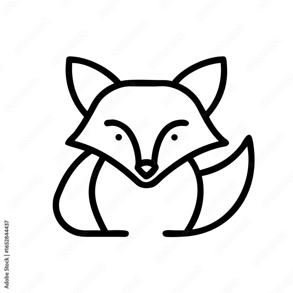 Poster stylized outline drawing of a fox with pointy ears and a bushy tail in a minimalist design style