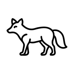 Simple line drawing of a canine standing with a bushy tail and pointed ears in black and white style