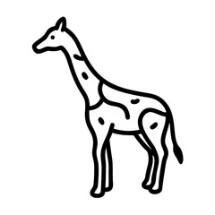 Simple line drawing of a giraffe standing with spots on its body and a long neck in a side profile view