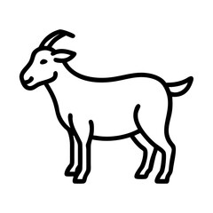 Simple outline drawing of a domestic animal with horns standing in profile on a white background image