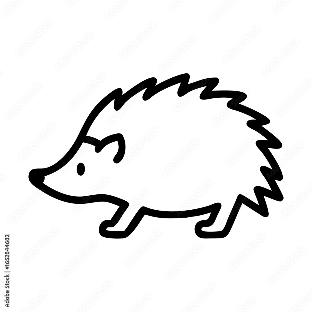 Poster simple outline drawing of a spiky forest creature with small legs and a pointed nose design art is c