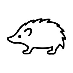Simple outline drawing of a spiky animal with short legs and a small eye in black and white style