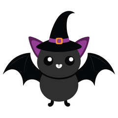 Cute Cartoon Bat Wearing a Witch Hat for Halloween Isolated on White Background for Easy Editing and Compositing