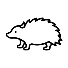 Simple outline drawing of a spiky mammal with short legs and a pointed snout walking forward slowly
