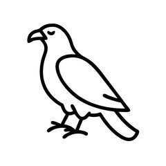 Simple line art depiction of a perched bird with a curved beak and closed eye in black and white style