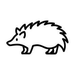 Simple outline drawing of a spiky forest animal with small legs and a pointed snout walking to the left