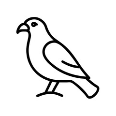 Simple outline drawing of a small bird standing with a short beak and minimal wing detail shown here