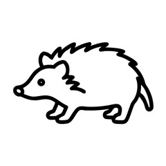 Simple outline drawing of a spiky mammal with short legs and a small tail in black and white style