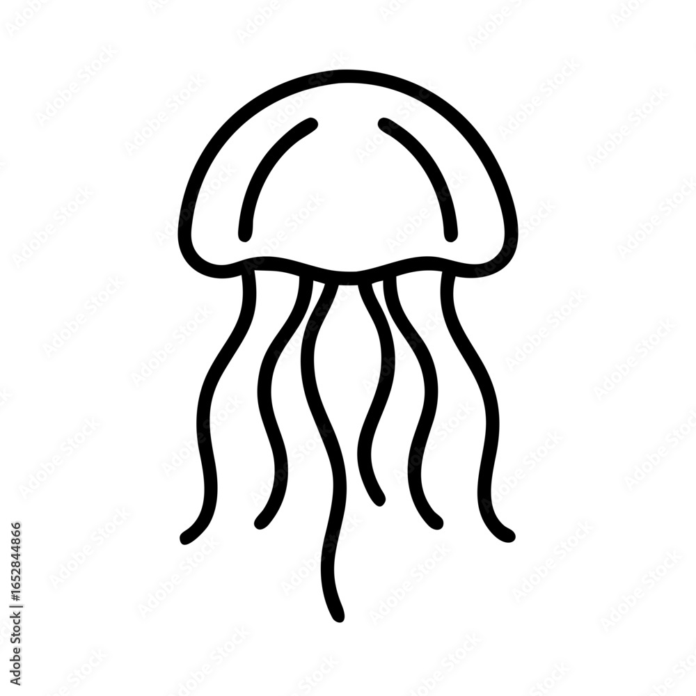 Poster simple line drawing of a sea creature with flowing tentacles and rounded bell shape design element a