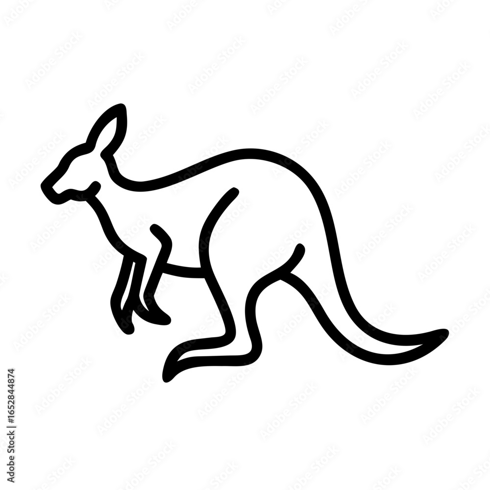 Poster simple graphic representation of a kangaroo in motion with a black outline on a white background