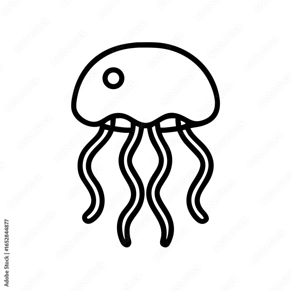 Poster outline drawing of a sea creature with tentacles and a circular spot on its bell shape design art is