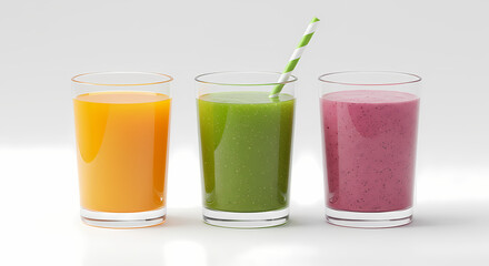 Delicious Smoothies: Vibrant Orange, Green, and Berry Juice Drinks