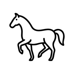 Simple outline of a horse in a prancing pose with a flowing mane and tail on a white background