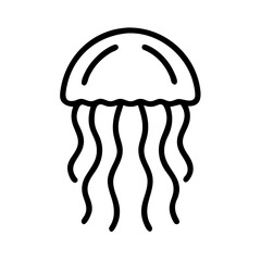 Simple graphic of a jellyfish with wavy tentacles isolated on a white background in a minimalist style
