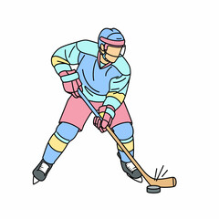 Fototapeta premium Stylized Hockey Player in Action with Puck and Stick.