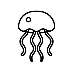 Outline drawing of a sea creature with tentacles and a circular spot on its bell shape design art is shown
