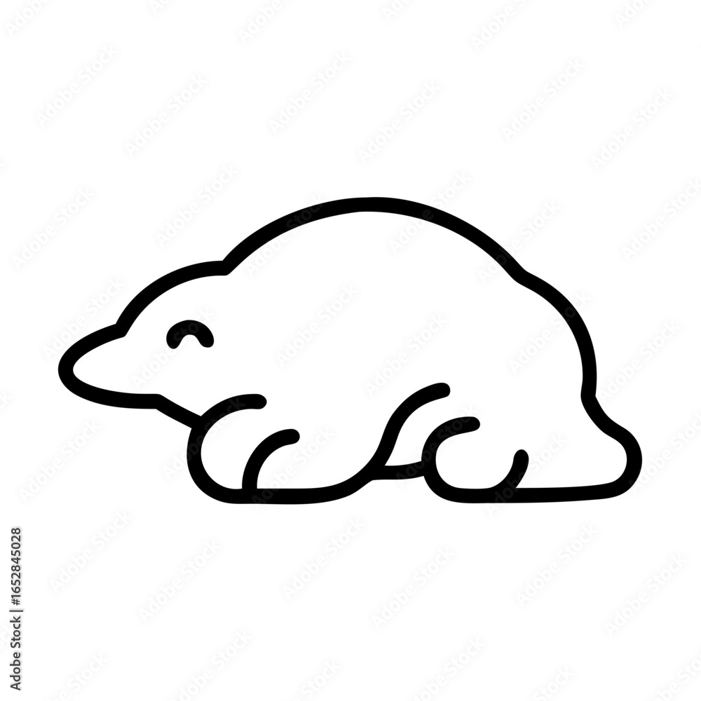 Poster simple outline drawing of a resting polar creature with a small smile and rounded body shape design