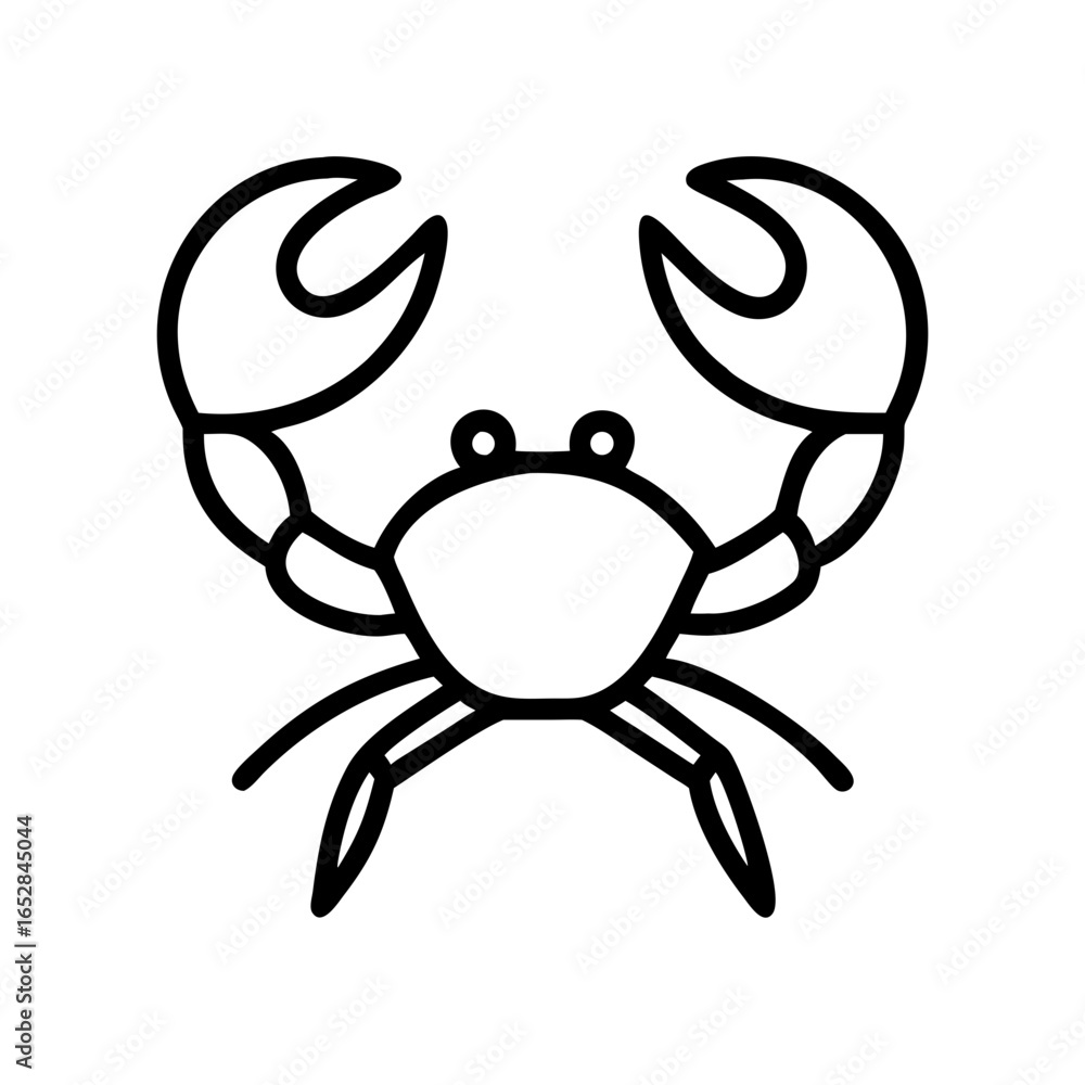 Poster simple line drawing of a crustacean with large claws and eight legs on a white background