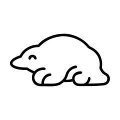 Simple outline drawing of a resting polar creature with a small smile and rounded body shape design