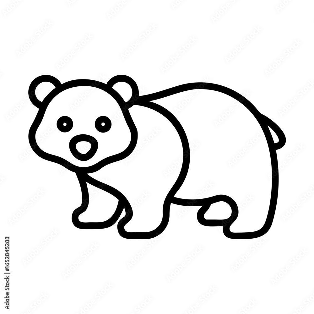 Poster outline drawing of a panda bear standing with a simple design and visible ears and small tail design