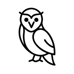 Stylized depiction of an owl with simple lines and shapes in a minimalist design standing upright