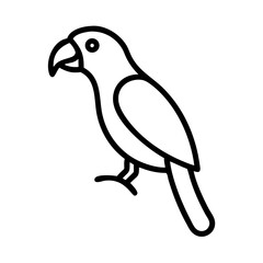Simple outline drawing of a tropical parrot perched on a branch with a curved beak and small eye