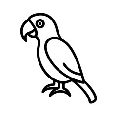 Simple graphic showing a stylized parrot with bold outlines and a minimalist design on a white backdrop