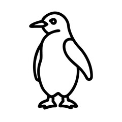 A simple line drawing of a standing antarctic bird with a small beak and flippers on a white background