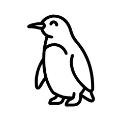 Simple line drawing of a cute antarctic bird standing with a small smile on its face in black and white