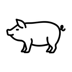 Simple outline drawing of a farm animal with a curly tail and small ears in black and white design