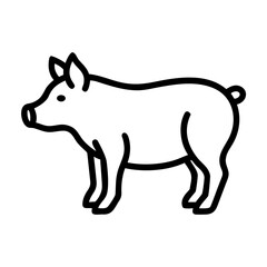 Simple graphic depiction of a swine standing in profile with a curly tail and pointed ears visible