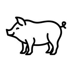 Simple line art drawing of a farm animal with a curly tail and a snout on a white background image look