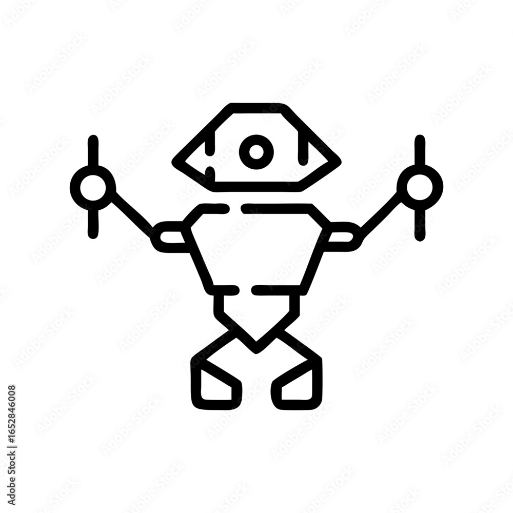 Poster stylized drawing of a mechanical figure with geometric shapes and simple linear design elements form