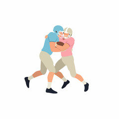 Two football players in action one tackling the other for the ball.