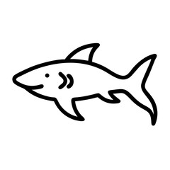 Simple line drawing of a marine predator with dorsal fin and tail swimming to the right side of frame