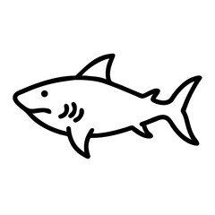 Simple outline drawing of a marine predator with dorsal fin and tail swimming in the ocean water