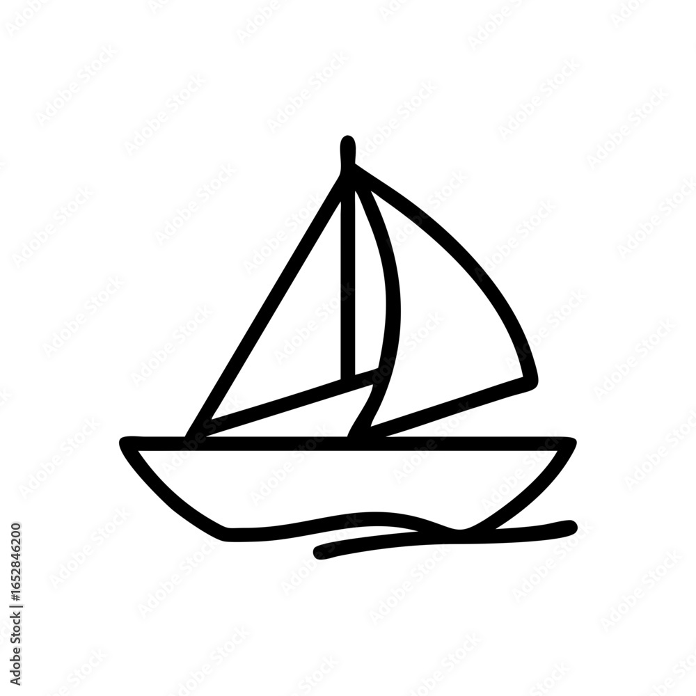 Aufkleber simple line drawing of a sailboat with two sails floating on a wavy water surface design element