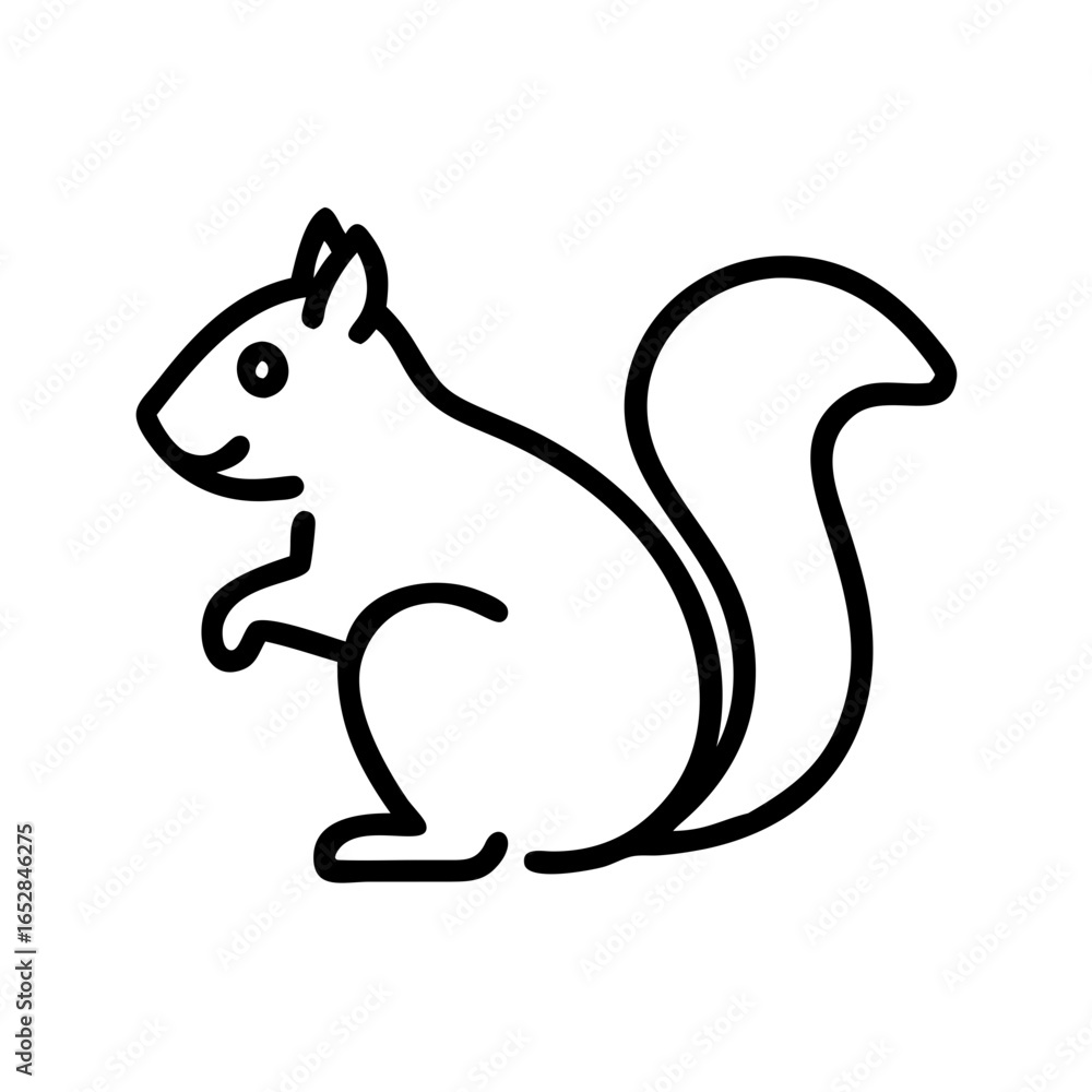 Poster simple outline drawing of a standing squirrel with a bushy tail and a cute face design element