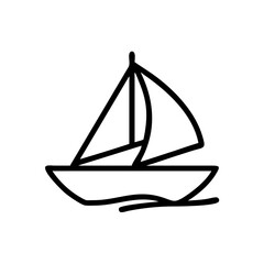 Simple line drawing of a sailboat with two sails floating on a wavy water surface design element