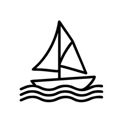 Simple graphic of a sailboat with two sails floating on wavy water in black and white style