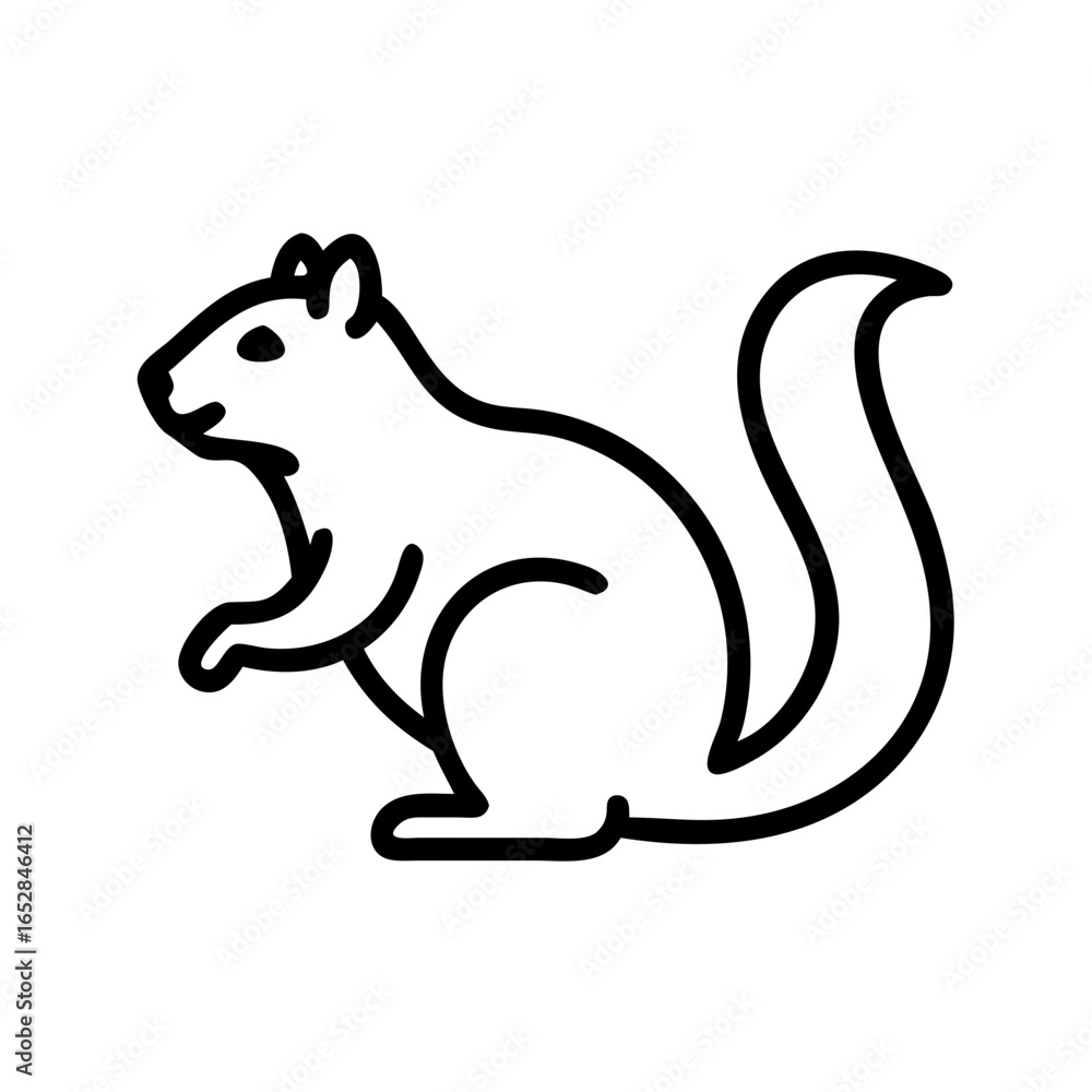 Poster single line drawing of a squirrel with a bushy tail in a simple and minimalist style design art