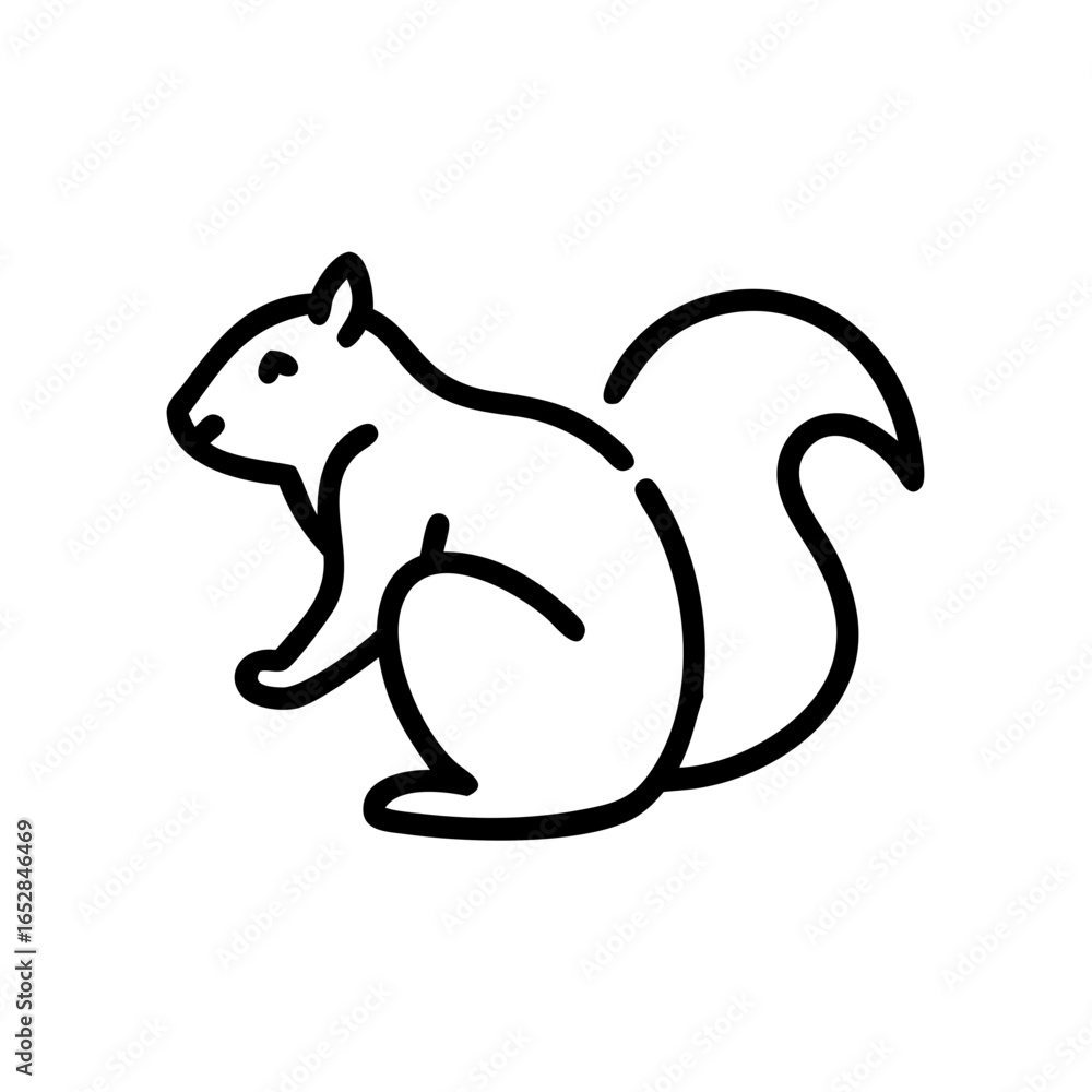 Aufkleber simple outline drawing of a squirrel with a bushy tail and small ears in a minimalist style design