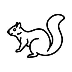 Simple outline drawing of a squirrel with a bushy tail standing on its hind legs looking to the left