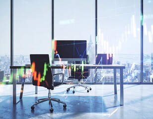 Modern office with city view and financial data overlay (1)