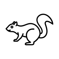 Simple graphic of a squirrel with a bushy tail in a black outline on a white background design style